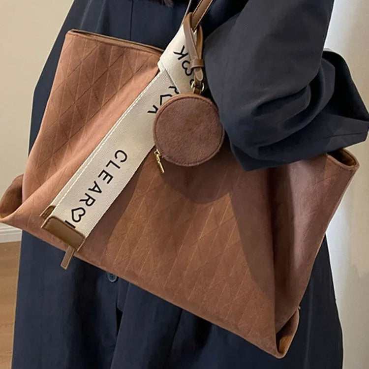 Women's soft polyester shoulder tote bag in horizontal square shape with internal zipper pocket