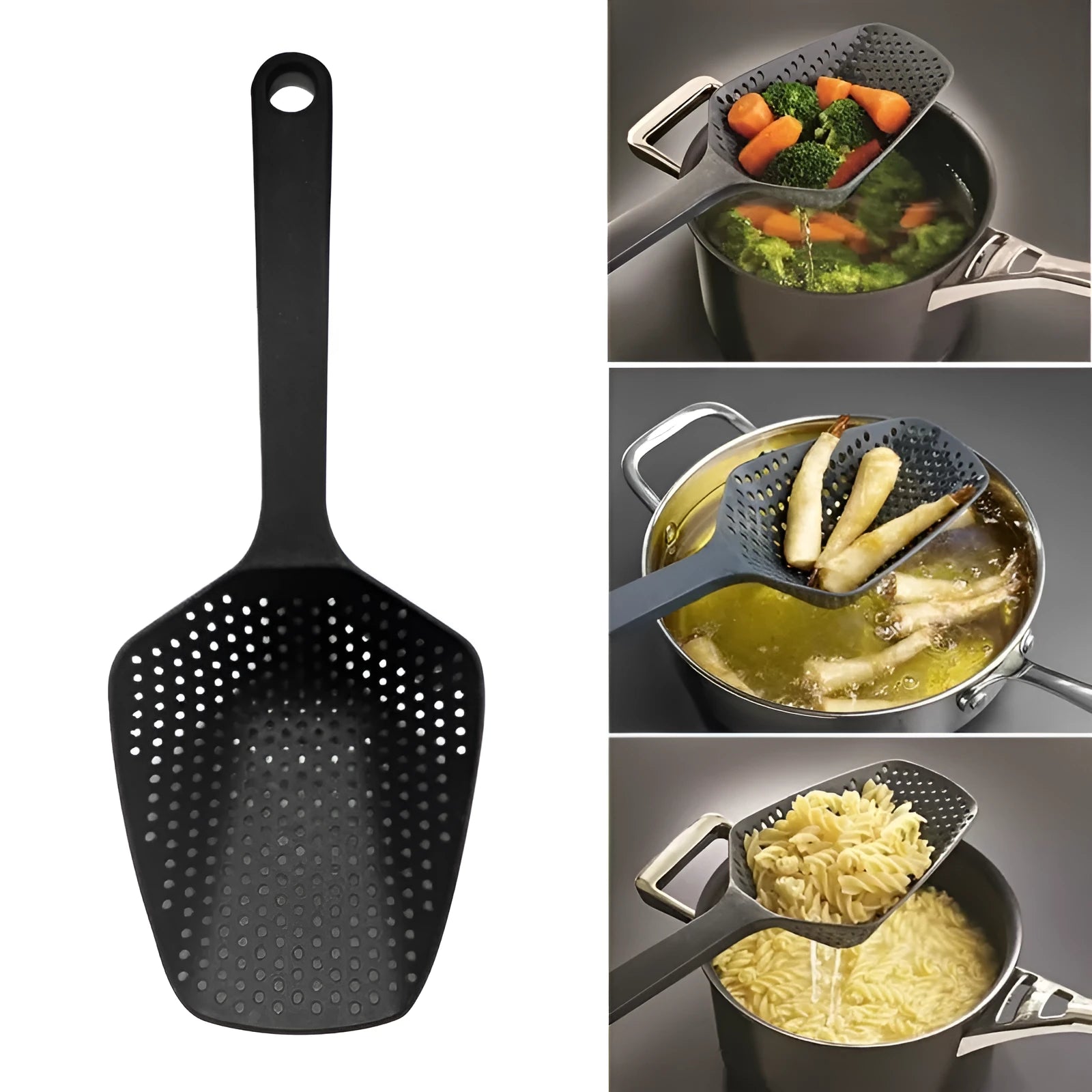 Plastic kitchen colander strainer with large scoop design in multiple colour options