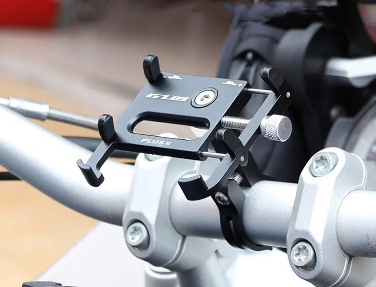 GUB Plus motorcycle phone holder in aluminium alloy with adjustable clamp for handlebars