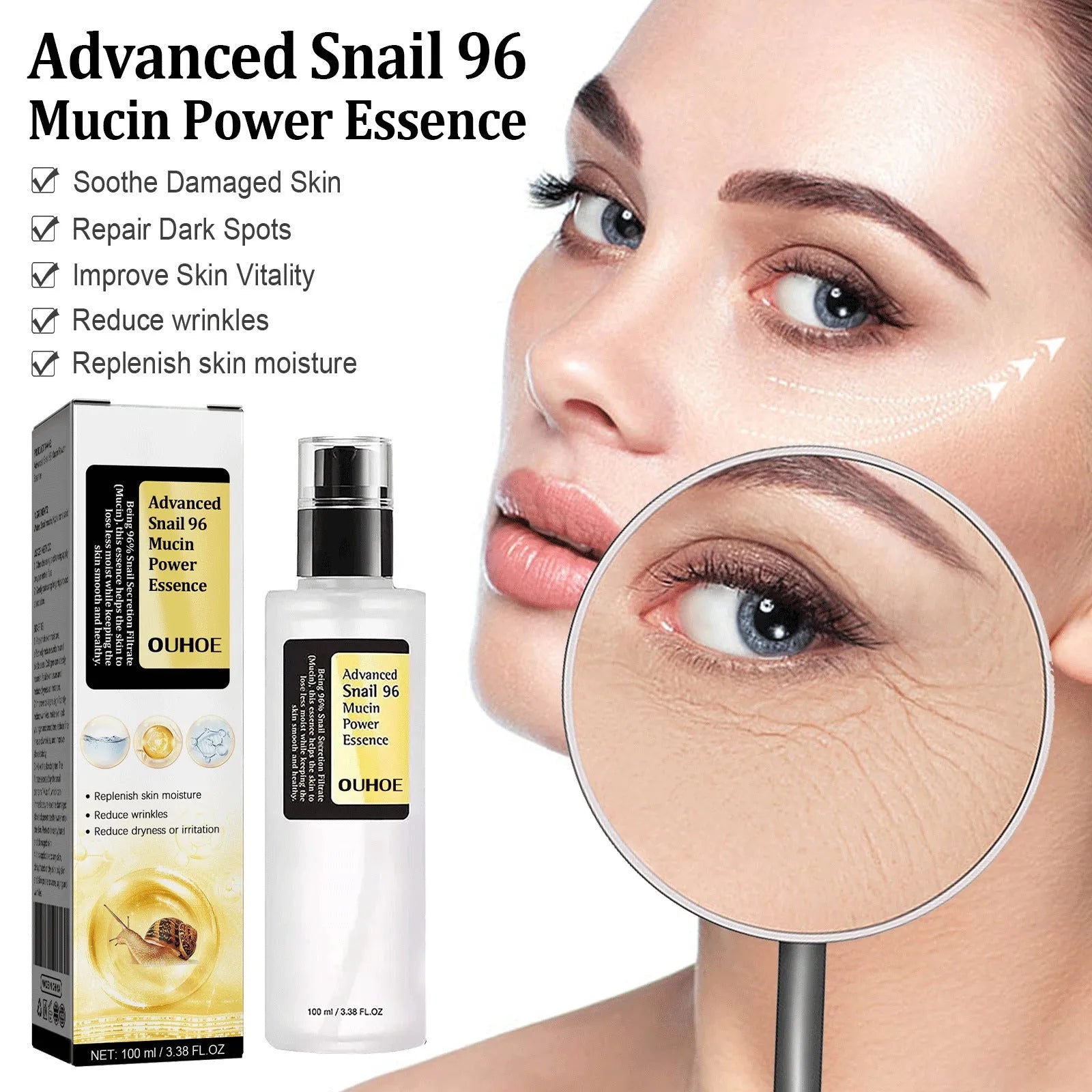 Snail serum collagen facial serum bottle 100ml volume with original formulation for skin hydration and brightening