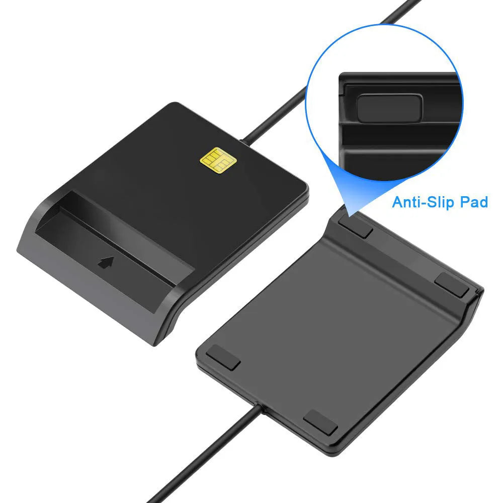 DM-HC65 USB smart card reader in black plastic casing, connected via USB cable