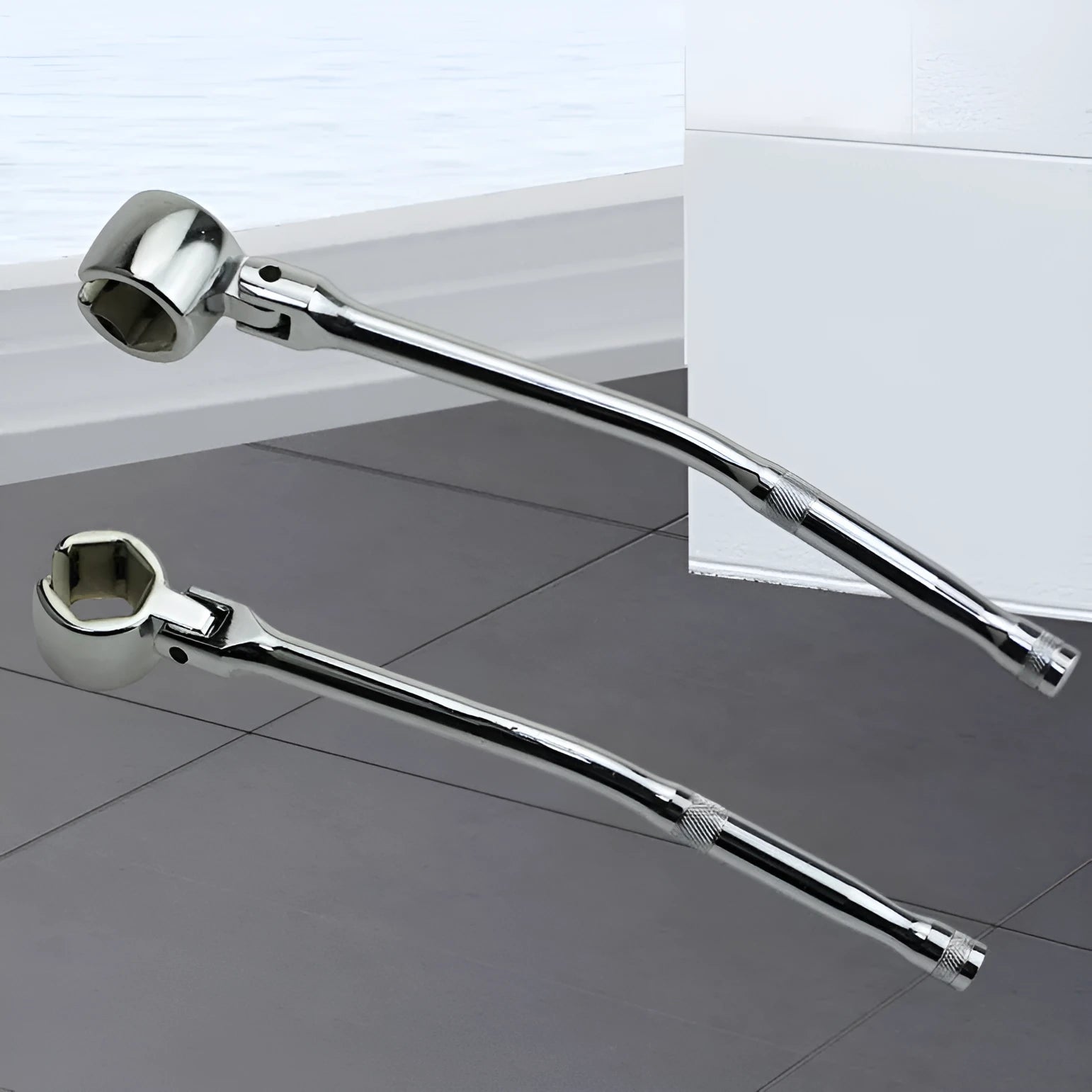 Round sleeve oxygen sensor removal tool with 22mm hexagonal end and bright chrome finish.