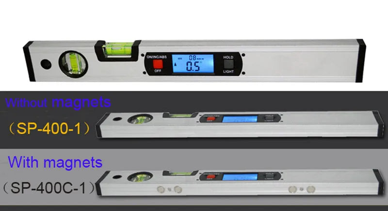 Digital angle meter 400mm electronic level ruler with flip-up LCD display and four magnets on base plate