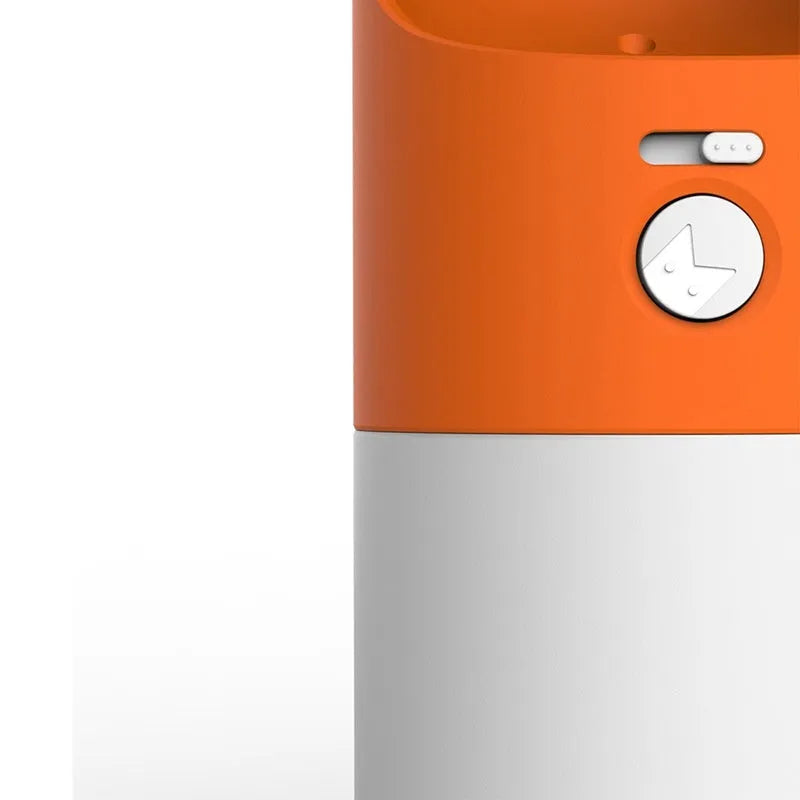 MOESTAR white and grey rocket-shaped pet drinking cup with a black drinking nozzle and lock button.