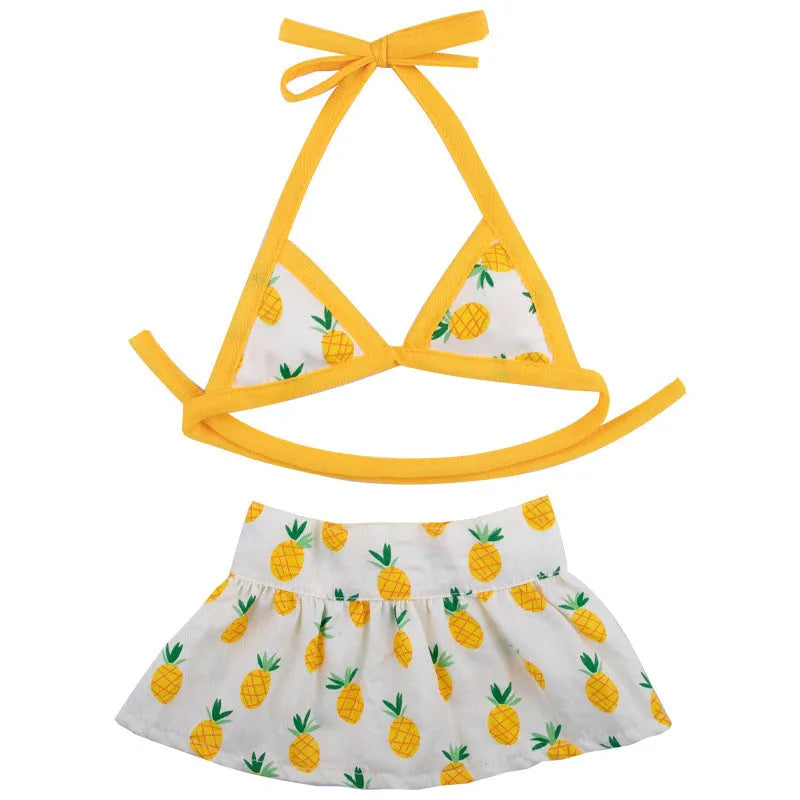 New summer dog pet bikini suit in cotton and polyester for small medium dogs pink dots peach pineapple colours