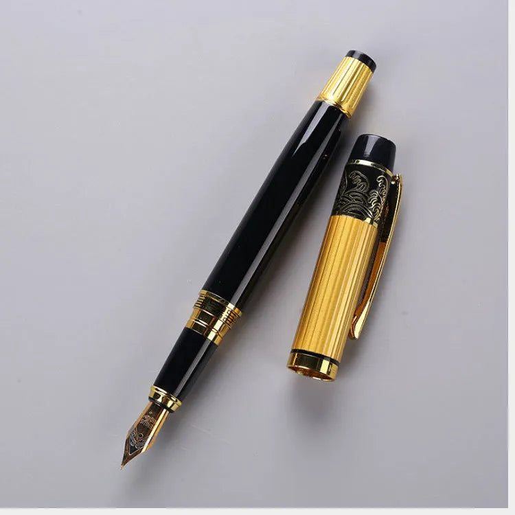 Black patterned orb metal fountain pen with iridium nib and rotating ink absorption system