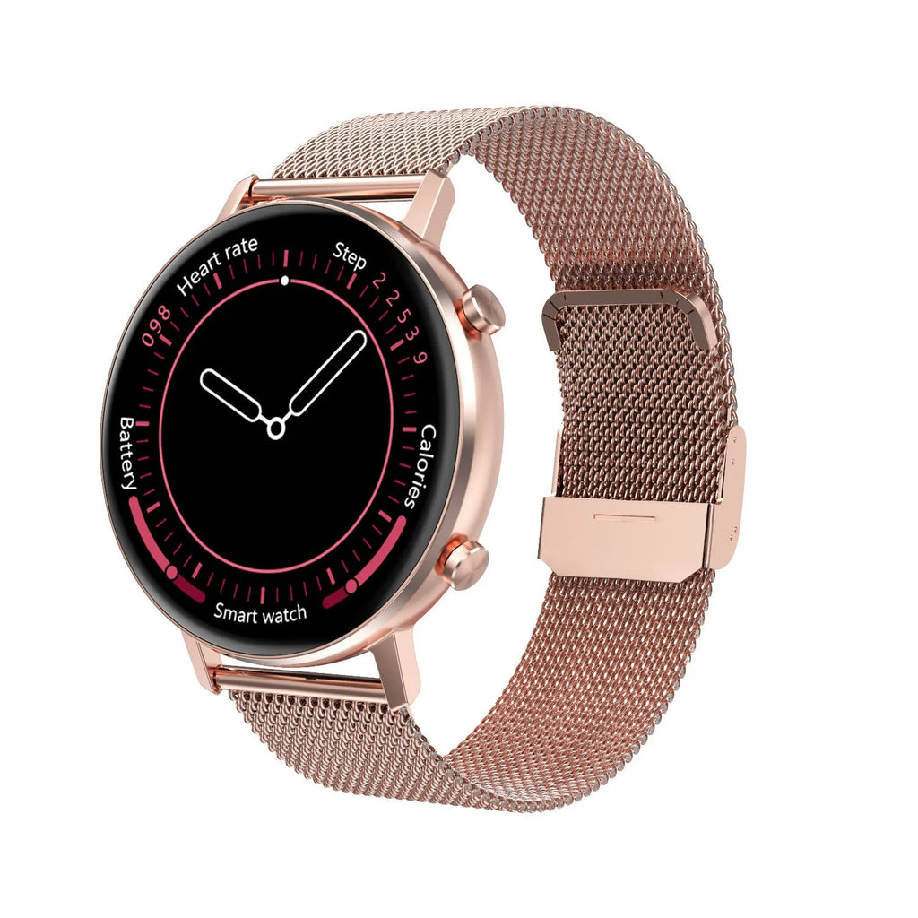 DT96 smart bracelet fitness tracker with steel strap and colour display showing fitness metrics
