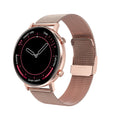 DT96 smart bracelet fitness tracker with steel strap and colour display showing fitness metrics