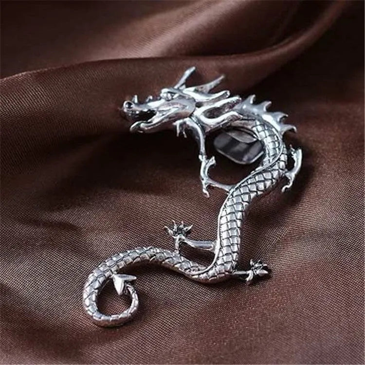 Bronze alloy dragon ear clip with electroplated finish, unisex design, size 6.5cm by 4.5cm