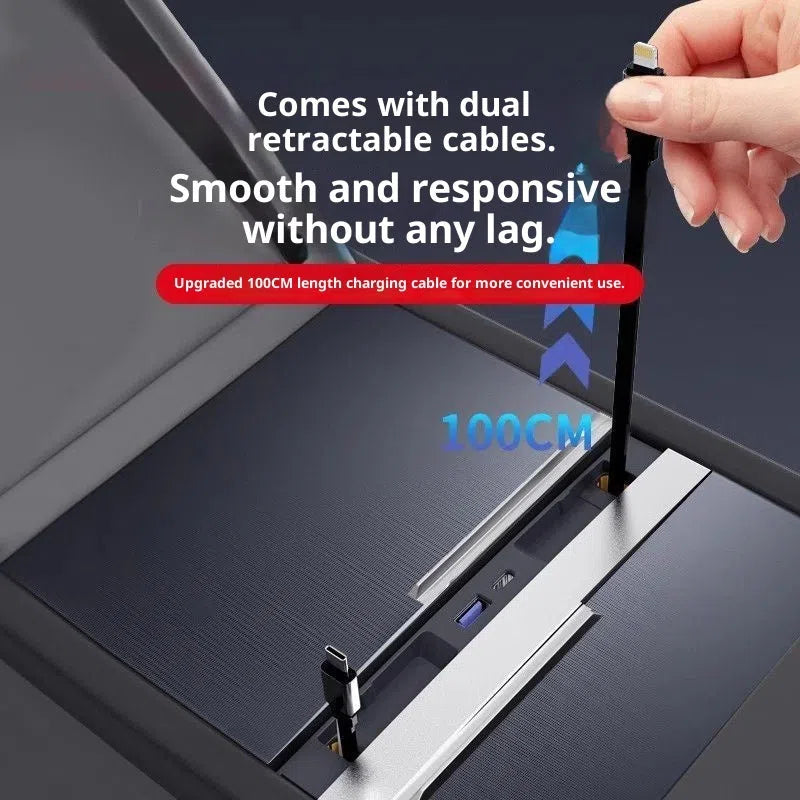 Model 3Y slide-out expansion dock with retractable USB cable for in-car central control charging