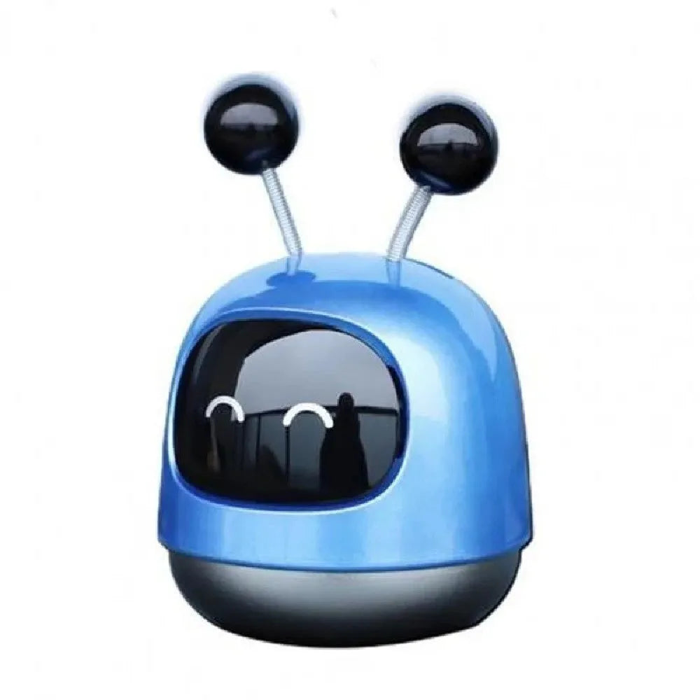 Colourful robot-shaped car vent clip aromatherapy diffuser with 40ml gel capacity.