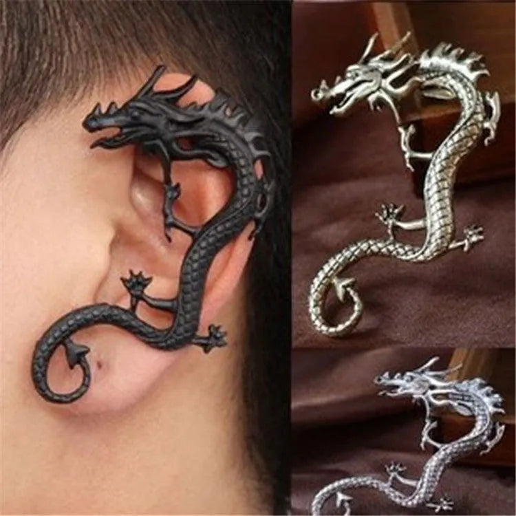 Bronze alloy dragon ear clip with electroplated finish, unisex design, size 6.5cm by 4.5cm