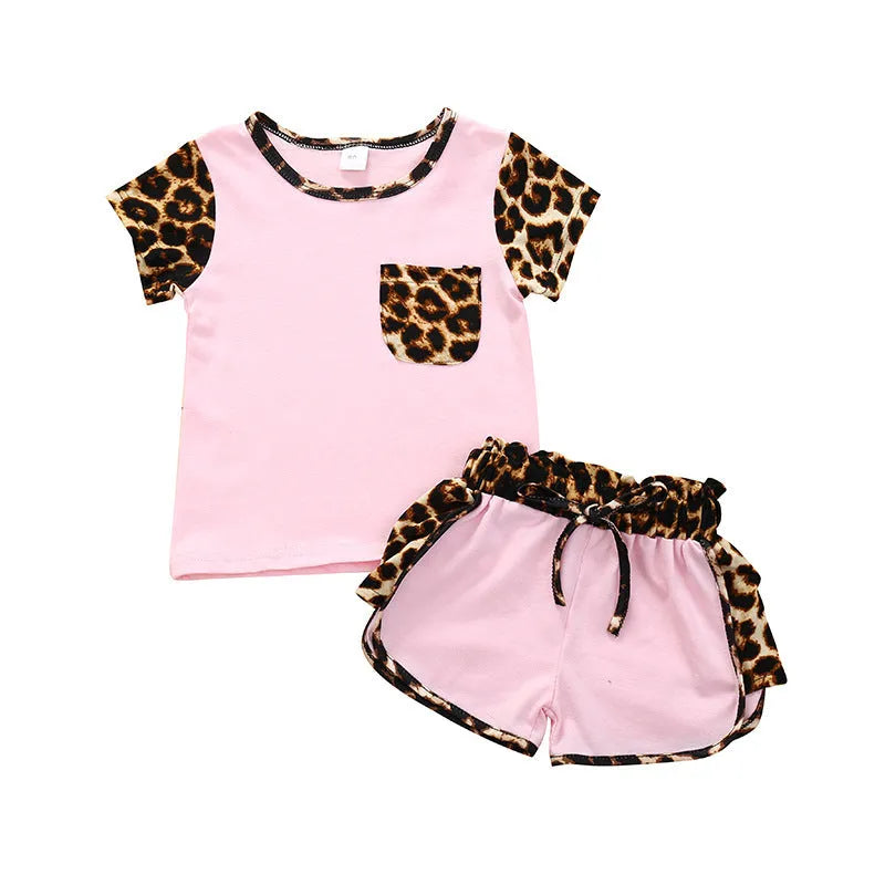 Girl's cotton blend outfit set in black and pink, sizes 80-120 cm