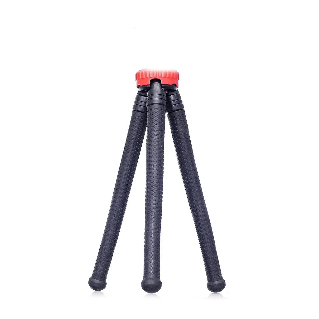 Black octopus-style flexible tripod with spherical gimbal head, shown wrapped around a pole.