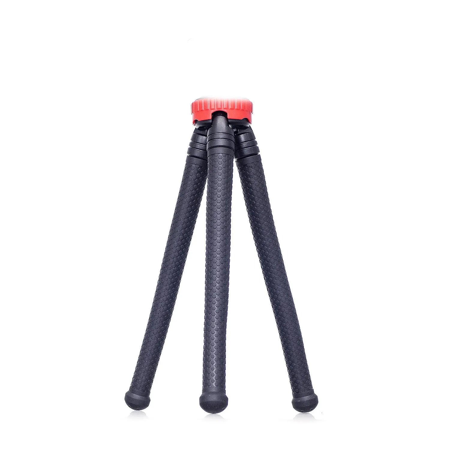 Black octopus-style flexible tripod with spherical gimbal head, shown wrapped around a pole.