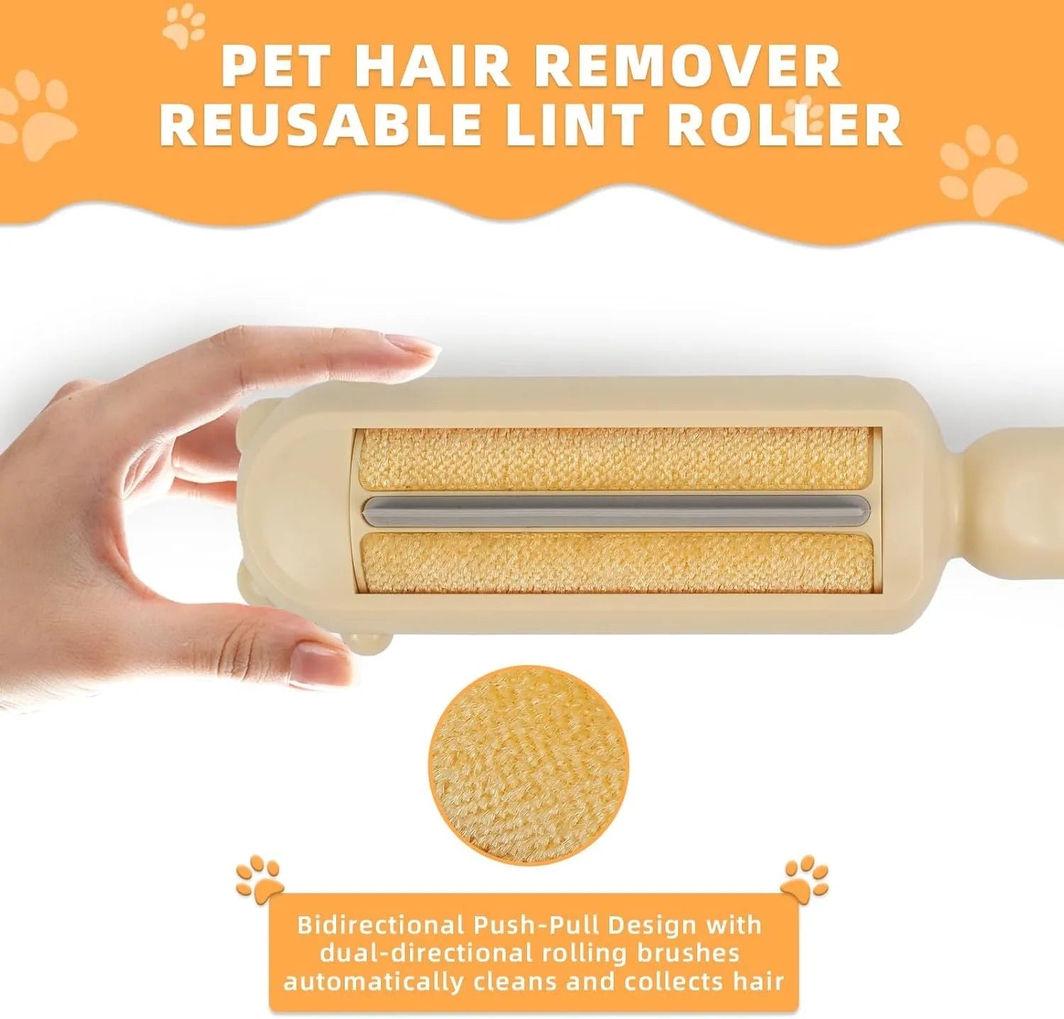 Blue reusable pet hair remover tool with a self-cleaning base for furniture and car seats.