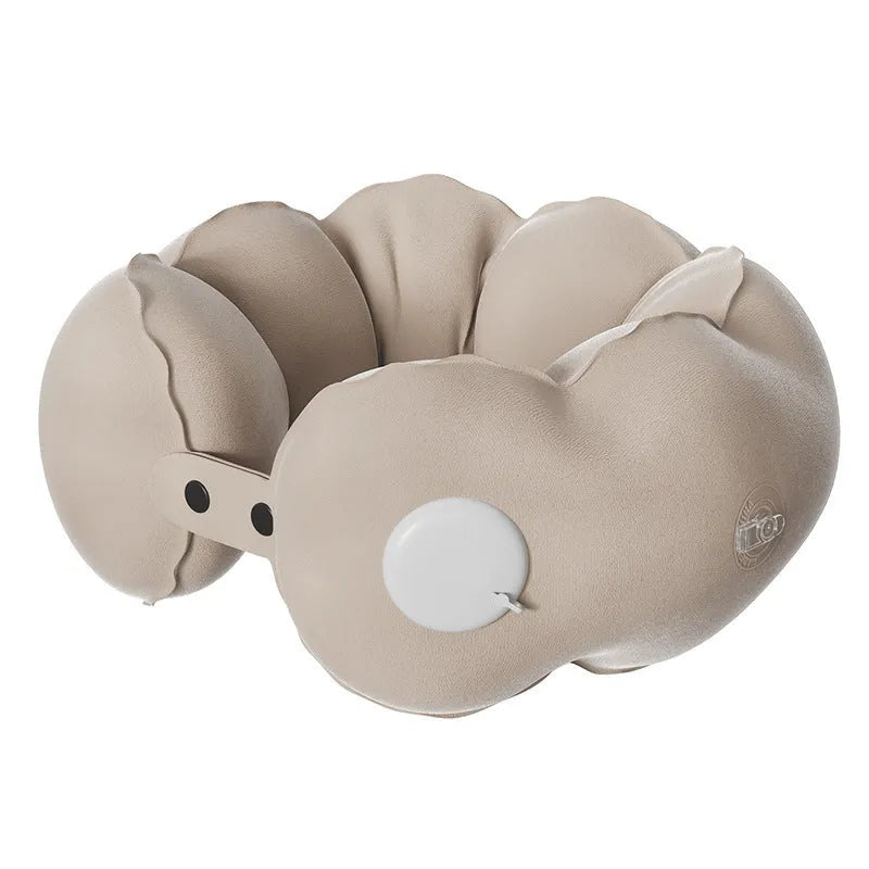 Inflatable U-shaped travel neck pillow with cloud bubble cartoon pattern deflated and inflated