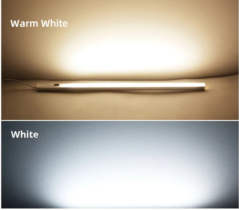 Slim aluminium profile DC LED strip bar light for cabinet or shelf mounting.