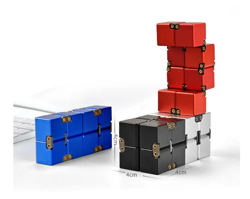 Zinc alloy infinity cube fidget toy showing black metallic finish and rotatable cube design