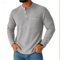 Men's long sleeve Henley shirt casual jacket with collar button in light gray, lightweight chemical fibre blend