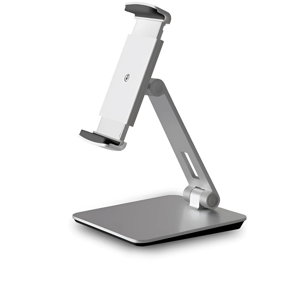 Foldable aluminium desktop phone and tablet stand with 360° rotation