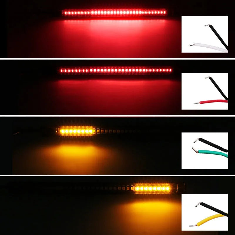 Universal flexible 48 SMD LED motorcycle tail brake turn signal license plate light strip with red and amber LEDs