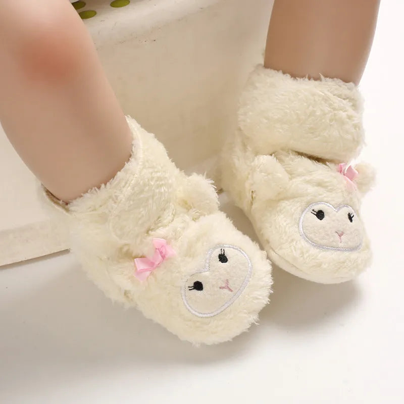 Baby toddler soft sole shoes in cotton with Velcro closure, mid-top design, neutral colour, size 12cm for autumn winter
