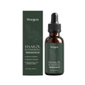 50ml glass bottle of rosemary hair care oil with dropper, containing a clear botanical blend