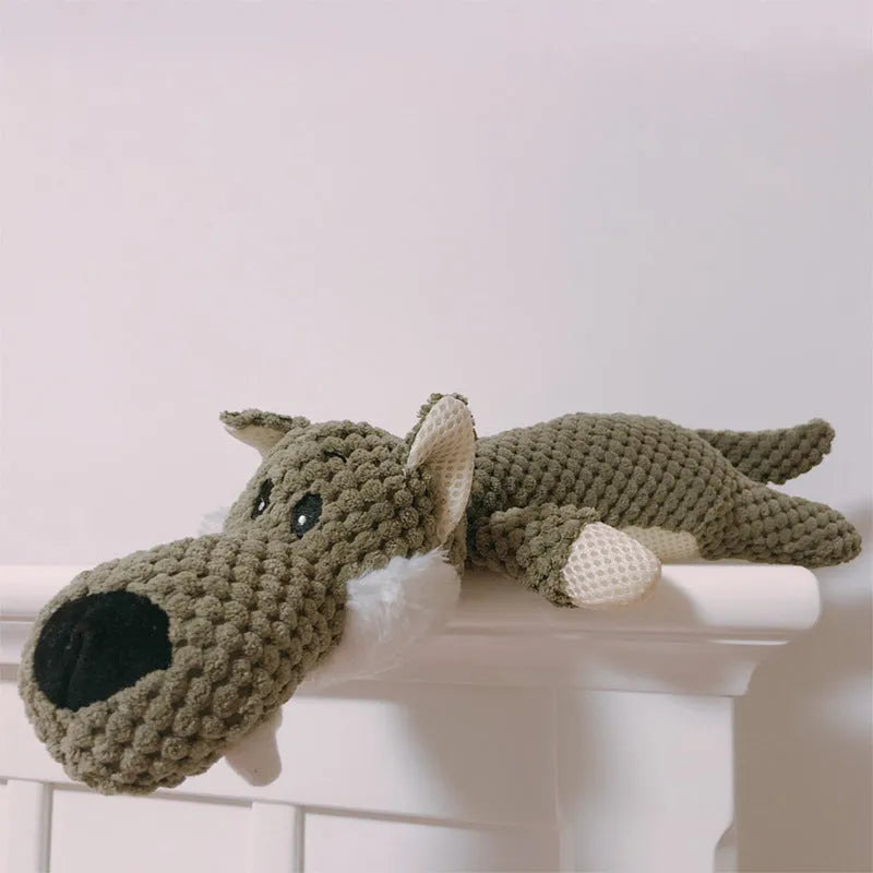 28cm bite-resistant dog plush toy in lying wolf, elephant, or lion design for puppies