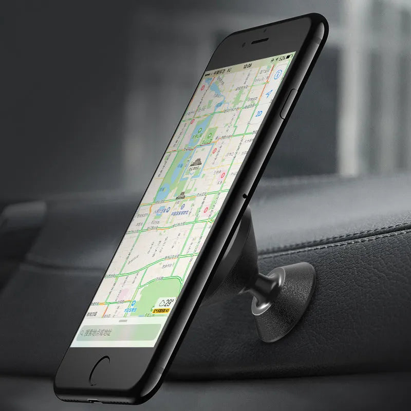 Black universal magnetic car phone holder with air vent mount, leather bracket, and CD pattern texture