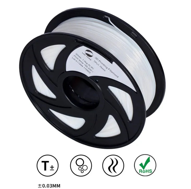 TPU 3D printing filament for rapid prototyping and 3D printing pens, available in black or white