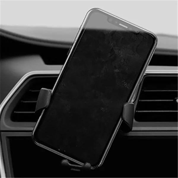 Intelligent touch sensor car phone holder in black, air vent mount, aluminium alloy and glass panel, fitting 4.0-6.5 inch phones.