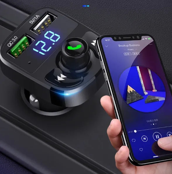 Modern car charger in black with MP3 playback and 3.1A USB output