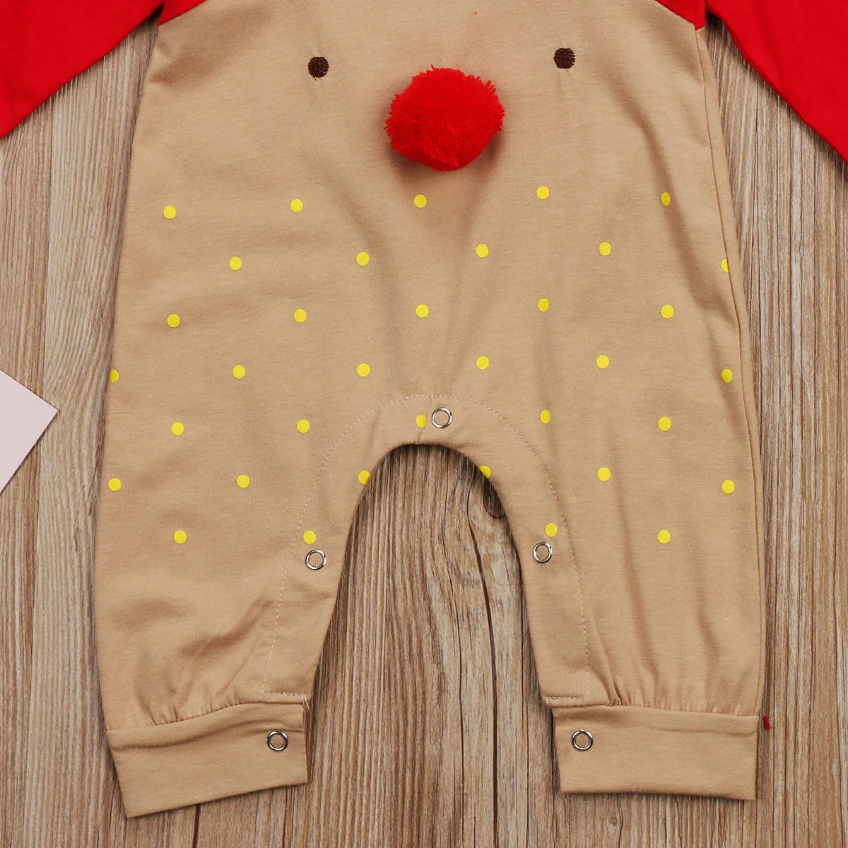 Christmas deer cotton romper for babies, long sleeve, red colour options, sizes 70cm to 100cm