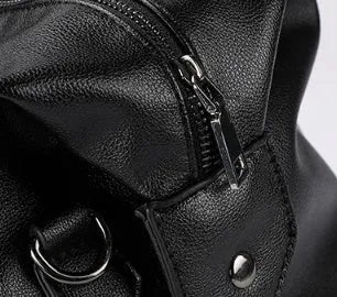 Black thick PU leather gym bag with adjustable shoulder strap fits 14-inch notebook