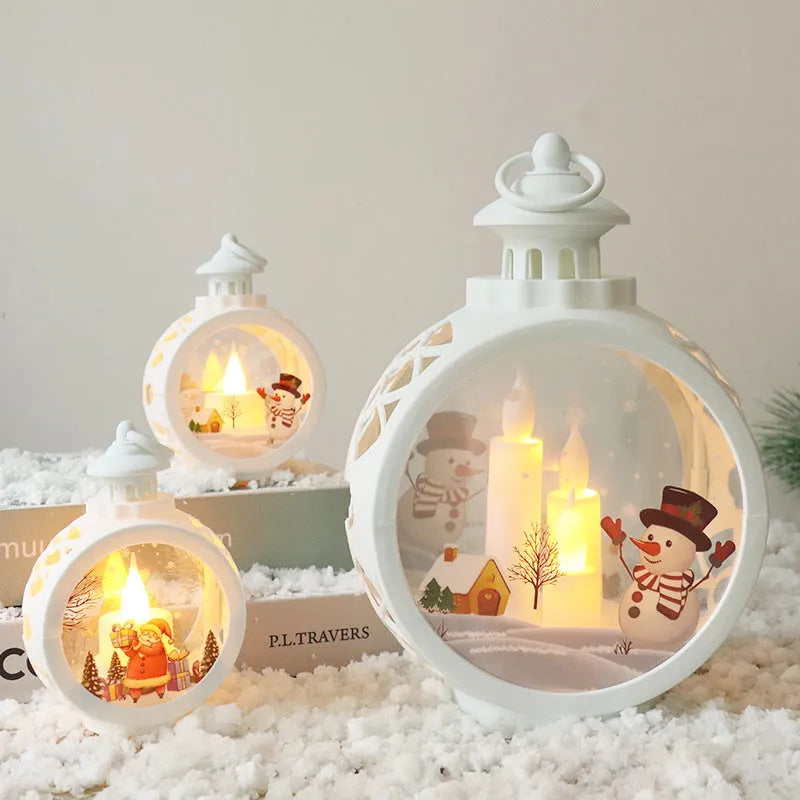 Christmas decoration plastic ornament retro window candle light white large snowman