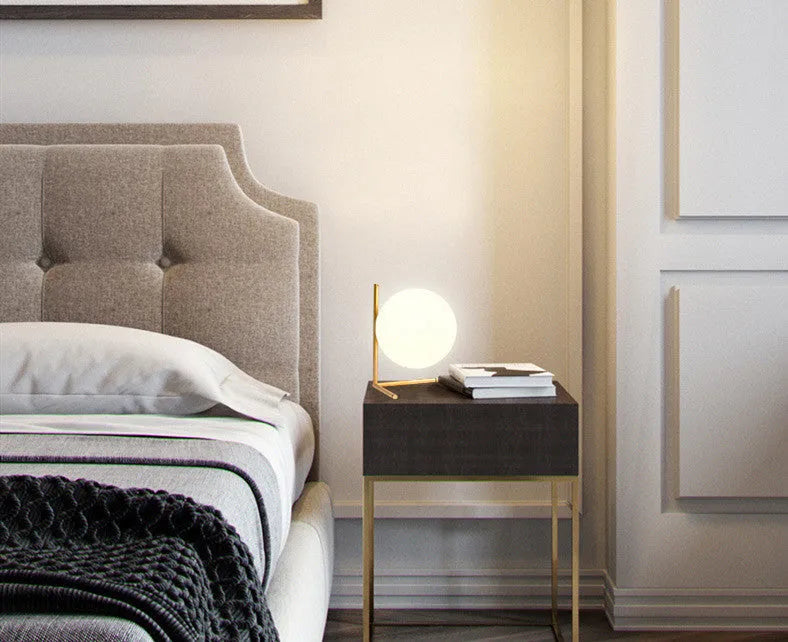 Glass shade LED table or floor lamp in one of three size options for living room or study.