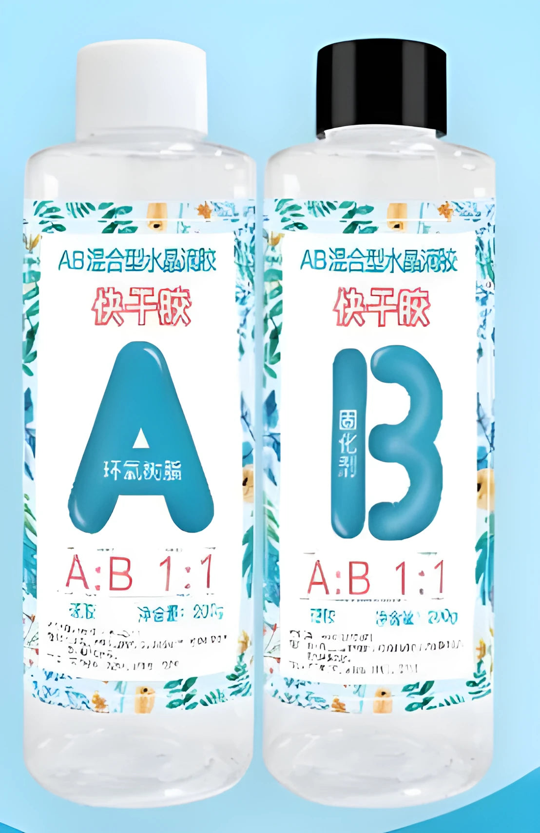 Quick Curing AB resin bottles for DIY jewellery making and craft projects