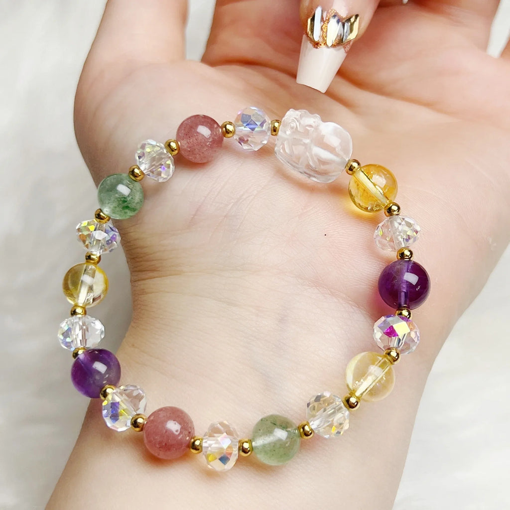 Colourful crystal bracelet with Phoenix Nine Tail Fox charm and manual beadwork