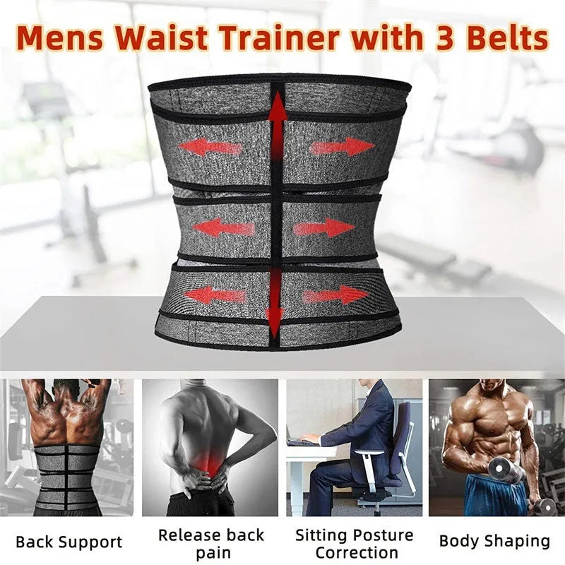 Neoprene men's shapewear waist belt in black and grey options for sports fitness and body sculpting
