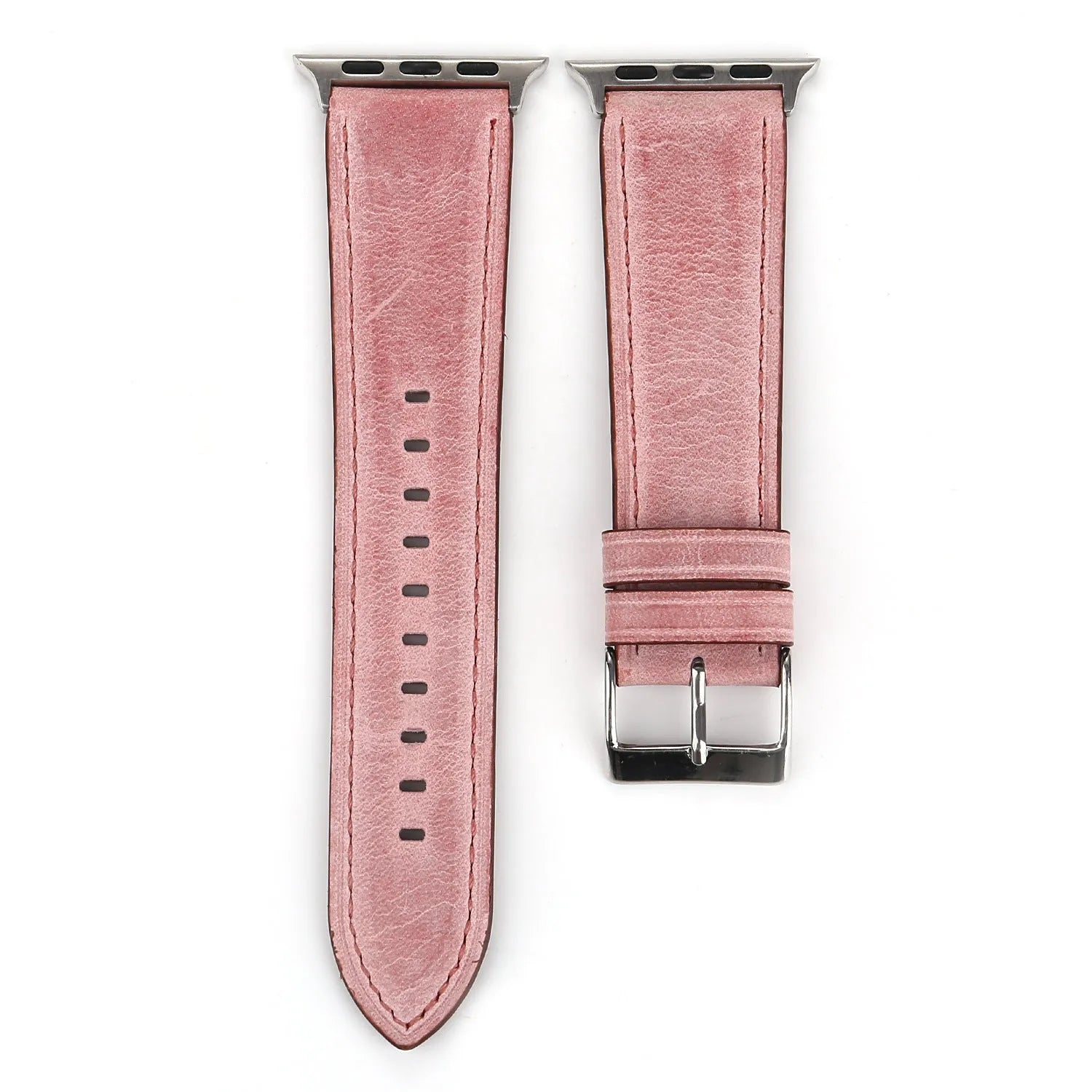 Blue leather watch strap with a silver folding buckle on a 42mm width setting.