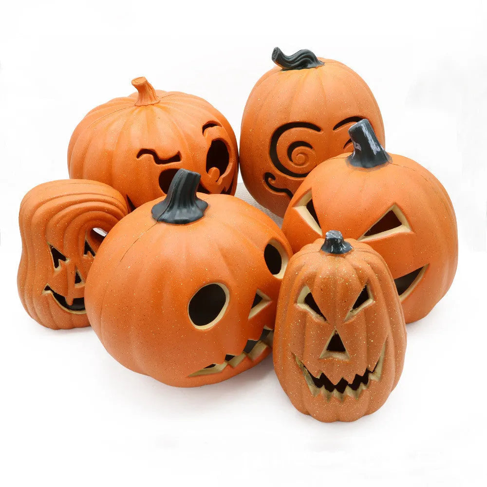 Yellow resin Halloween pumpkin lantern with skull hooded hollow-out design, 23x19cm, for party or yard decoration