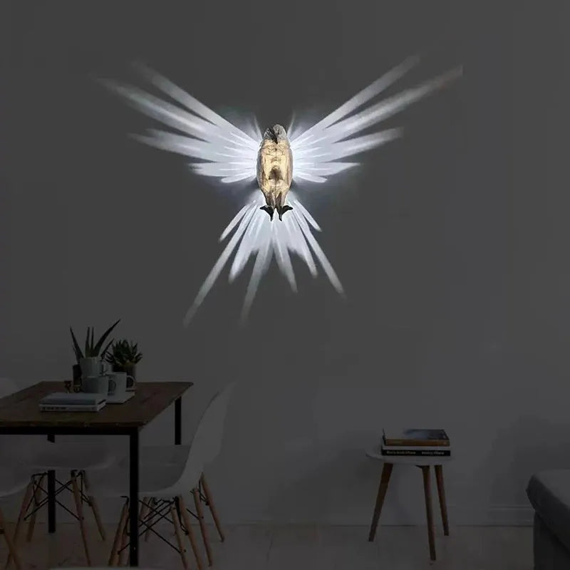 Eagle-shaped wall lamp with 3D printed resin body and projector lighting