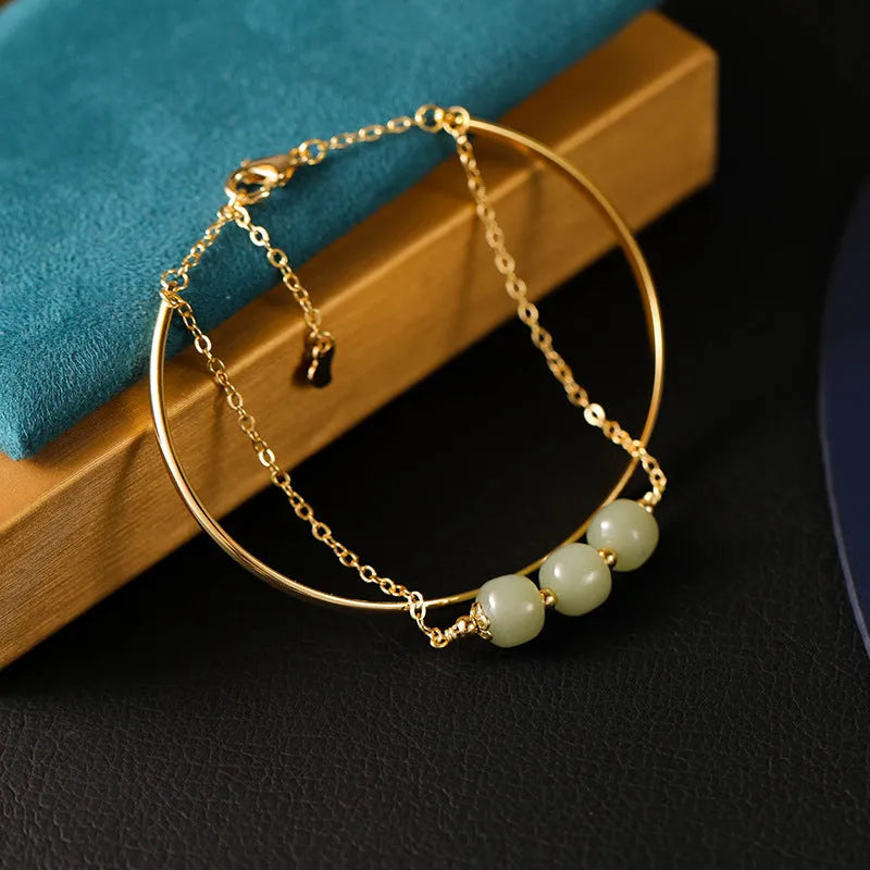 Jade lucky beads bracelet with gold inlay treatment showing three bead count variations