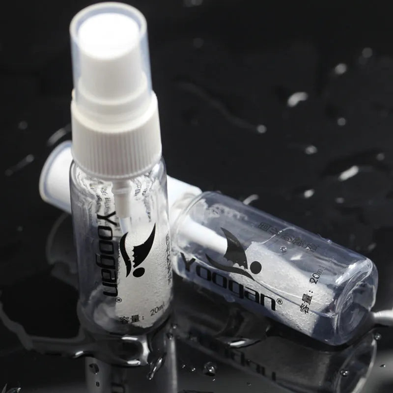 Anti-fog liquid bottle with 15ml and 20ml options for glasses, goggles, and camera lenses