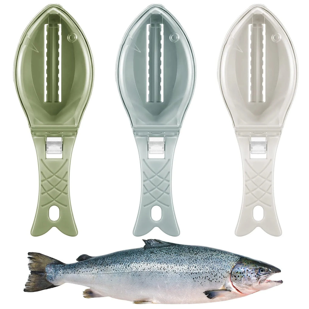 Fish scale scraper kitchen tool with cover design in food-grade white plastic with hanging hole