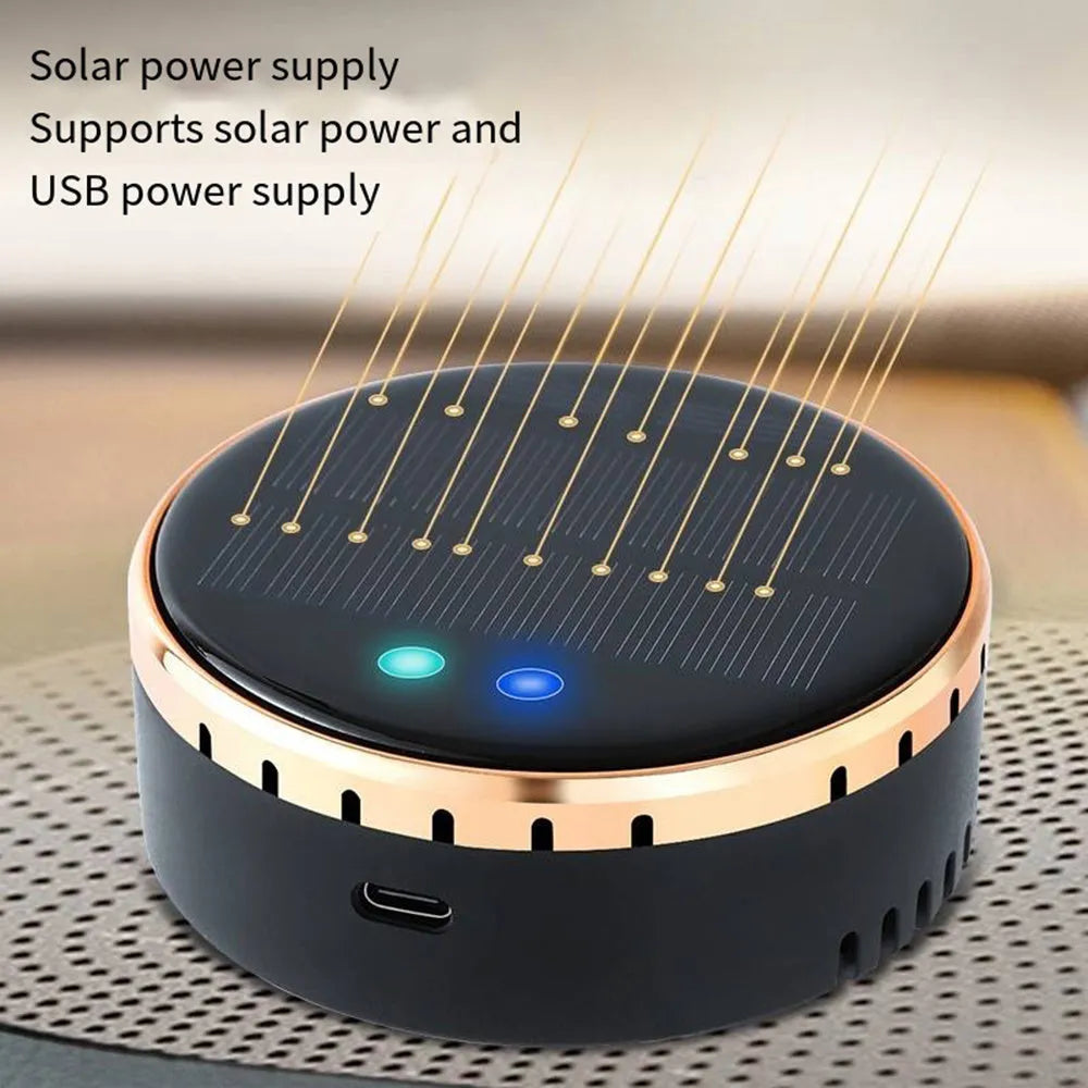Car mounted solar air humidifier in black colour installed on vehicle air conditioning outlet