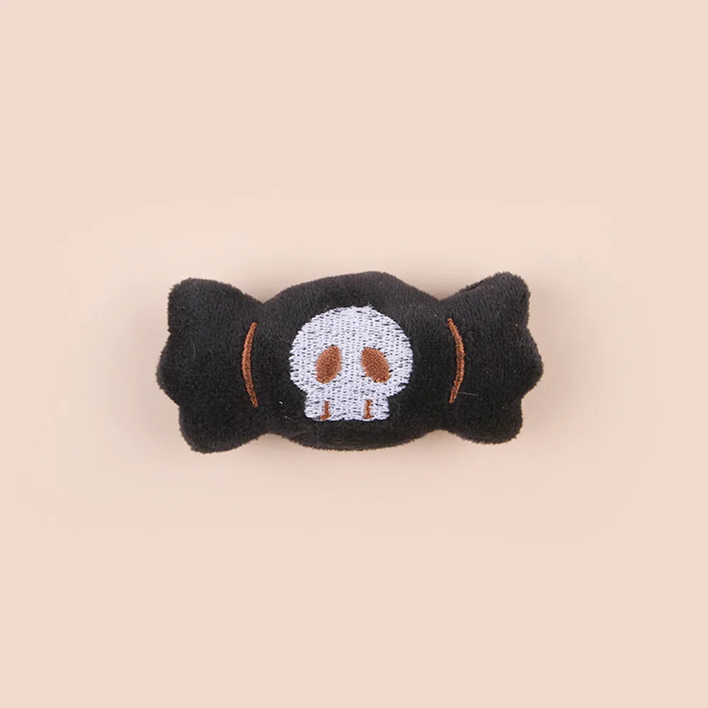 Plush cat teaser wand with colourful candy design on small wand for indoor pet play
