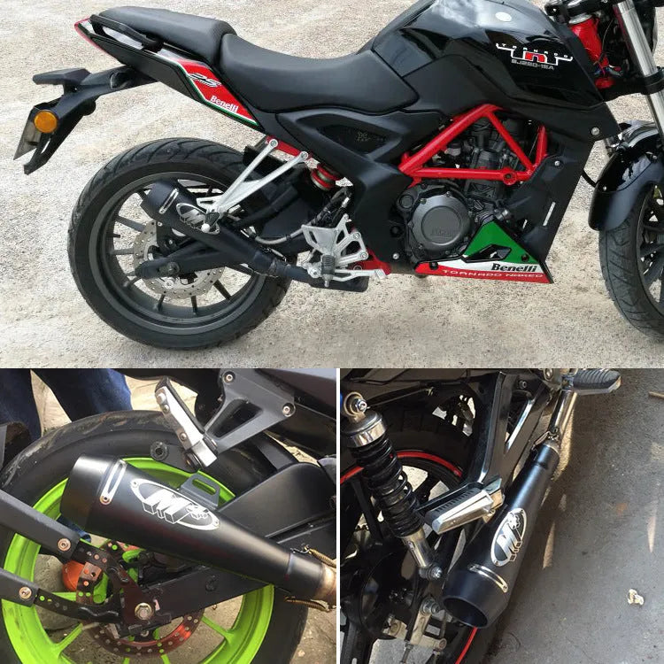Universal M4 style motorcycle exhaust pipe in various colour options for large displacement bikes.