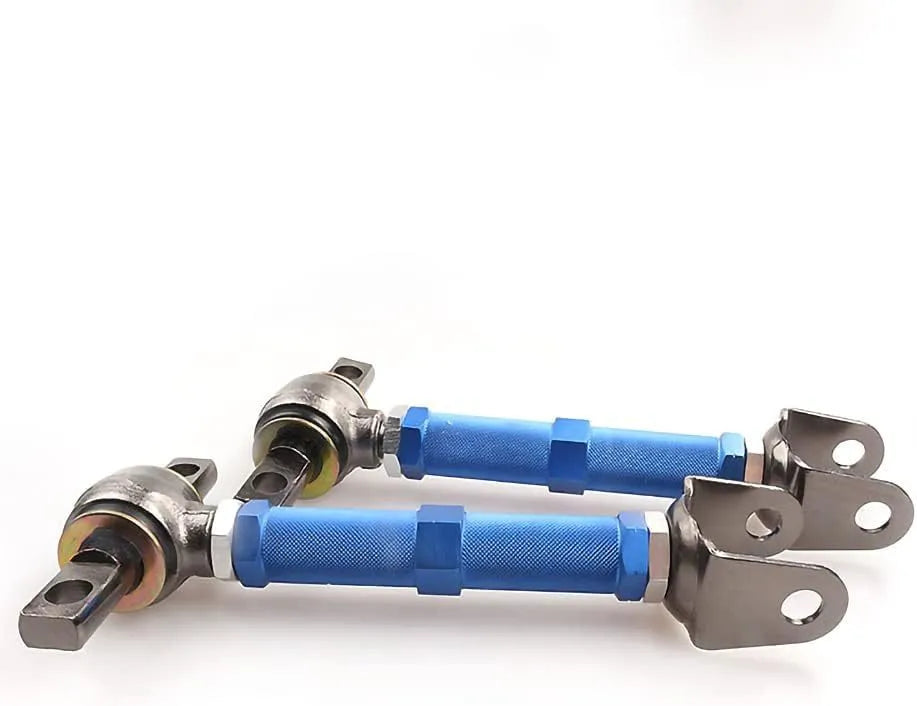 Blue aluminium alloy pull rod rear wheel recliner kit for Honda Civic EP3 suspension.